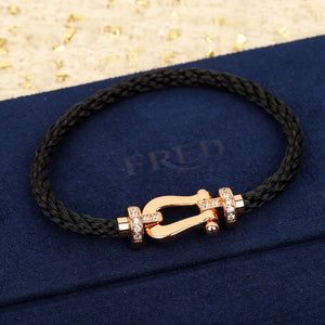 Fred FORCE 10 BRACELET Large model 18K yellow gold diamond paved F230018 - Gray - View 5