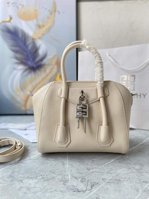 Givenchy BB50J0B00D Mini Antigona Lock Bag in Box Leather Beige - Default Title - View 1