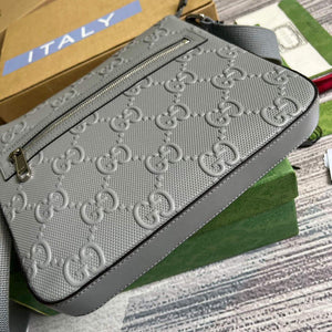 Gucci 406410 GG embossed small messenger bag Grey - Default Title - View 5