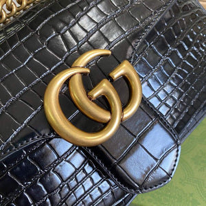 Gucci 443497 GG Marmont Small Crocodile Pattern Matelass¨¦ Shoulder Bag Black - luxibagsmall