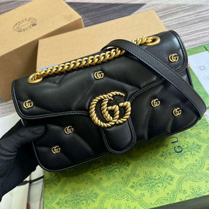 Gucci 443497 GG Marmont Small Shoulder Bag Double G Studs Black - Default Title - View 4