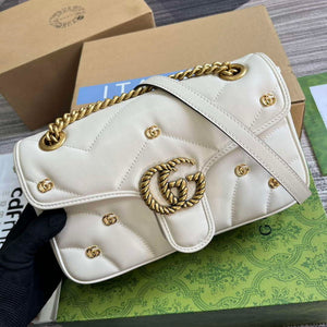 Gucci 443497 GG Marmont Small Shoulder Bag Double G Studs White - Default Title - View 4