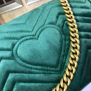 Gucci 443497 GG Marmont Velvet Shoulder Bag Green - luxibagsmall