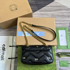 Gucci 446744 GG Marmont Mini Shoulder Bag Double G Studs Black - Default Title - View 2