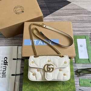 Gucci 446744 GG Marmont Mini Shoulder Bag Double G Studs White - Default Title - View 1
