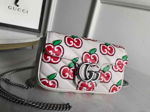 Gucci 447633 GG Marmont Super Mini Shoulder Bag White and Red - luxibagsmall