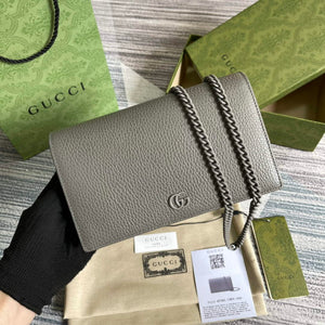 Gucci 497985 GG Marmont Leather Mini Chain Bag Dark grey - Default Title - View 1