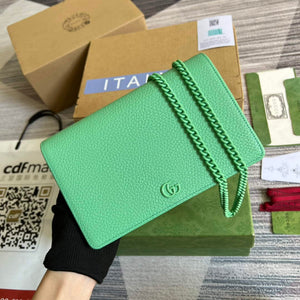 Gucci 497985 GG Marmont Leather Mini Chain Bag Green - Default Title - View 1