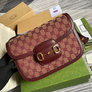 Gucci Horsebit 1955 shoulder bag 602204 Beige and burgundy Original GG canvas - Default Title - View 1