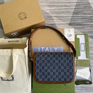 Gucci Horsebit 1955 shoulder bag 602204 blue with brown leather - Default Title - View 3