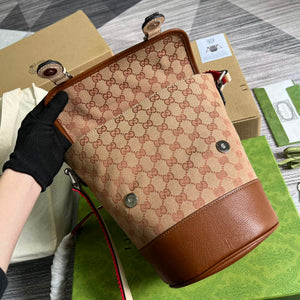 Gucci 630819 Bucket Bag in GG Supreme Canvas and Brown Leather - Default Title - View 8