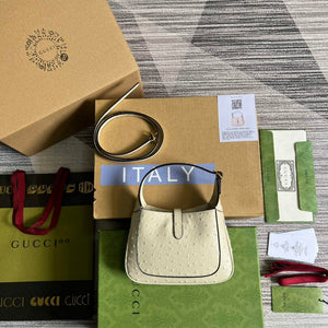 Gucci 637091 Jackie 1961 Mini Ostrich skin Shoulder Bag Beige - Default Title - View 2