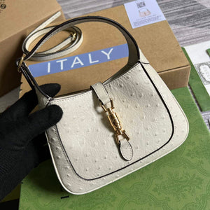 Gucci 637091 Jackie 1961 Mini Ostrich skin Shoulder Bag Beige - Default Title - View 4