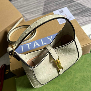 Gucci 637091 Jackie 1961 Mini Ostrich skin Shoulder Bag Beige - Default Title - View 5