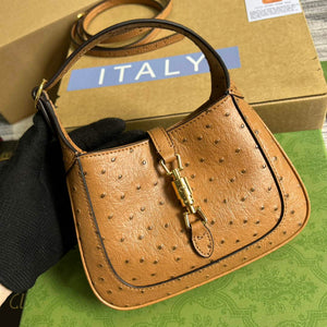 Gucci 637091 Jackie 1961 Mini Ostrich skin Shoulder Bag Brown - Default Title - View 4