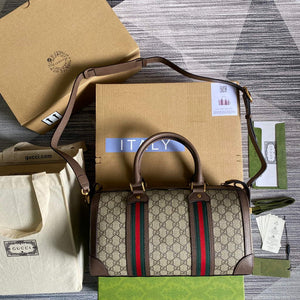 Gucci 645017 GG Small Duffel Bag With Web Brown - Default Title - View 2