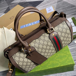 Gucci 645017 GG Small Duffel Bag With Web Brown - Default Title - View 4