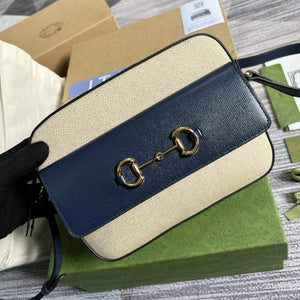 Gucci 645454 Gucci Horsebit 1955 Small Shoulder Bag Beige Blue - Default Title - View 5
