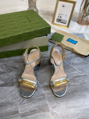 Gucci 655408 Women's Sandal With Chain Leather Silver - luxibagsmall