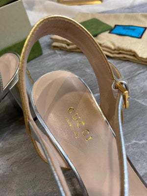Gucci 655408 Women's Sandal With Chain Leather Silver - luxibagsmall