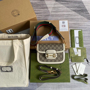 Gucci 658574 Gucci Horsebit 1955 Mini Bag White Gray - luxibagsmall