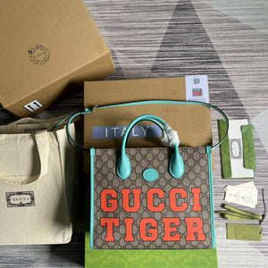 Gucci 659983 GG Small Tote Bag Blue Orange - Default Title - View 1