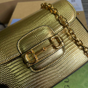 Gucci Horsebit 1955 lizard mini bag 675801 gold leather - Default Title - View 6