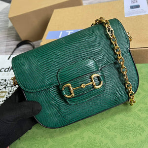 Gucci Horsebit 1955 lizard mini bag 675801 green leather - Default Title - View 1