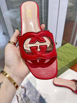 Gucci 694451 Women's Interlocking G cut-out slide sandal Red - 35 - View 4