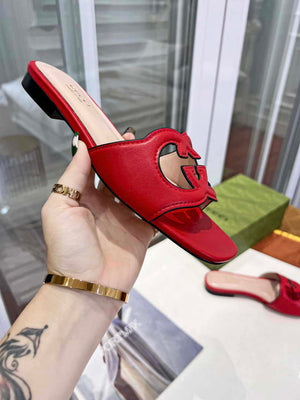 Gucci 694451 Women's Interlocking G cut-out slide sandal Red - 35 - View 5