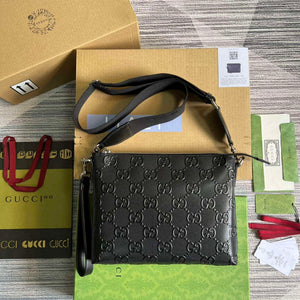 Gucci 696009 GG Embossed Medium Messenger Bag Black - Default Title - View 1