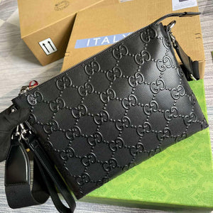 Gucci 696009 GG Embossed Medium Messenger Bag Black - Default Title - View 4