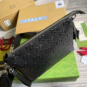 Gucci 696009 GG Embossed Medium Messenger Bag Black - Default Title - View 6