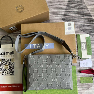 Gucci 696009 GG Embossed Medium Messenger Bag Gray - Default Title - View 1