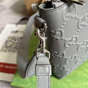 Gucci 696009 GG Embossed Medium Messenger Bag Gray - Default Title - View 5