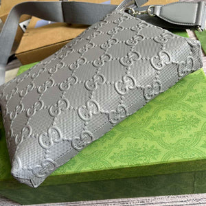 Gucci 696009 GG Embossed Medium Messenger Bag Gray - Default Title - View 6