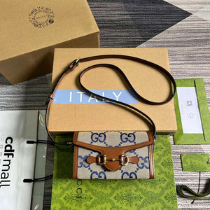 Gucci 699296 Gucci Horsebit 1955 Jumbo GG Mini Bag Blue big G - Default Title - View 1