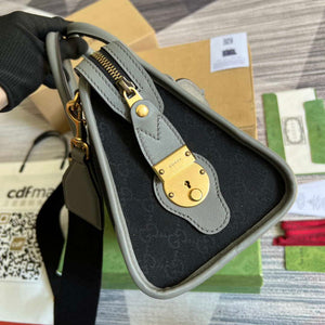 Gucci 715772 Small canvas top handle bag Gray and Black - Default Title - View 3