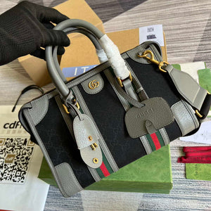 Gucci 715772 Small canvas top handle bag Gray and Black - Default Title - View 4