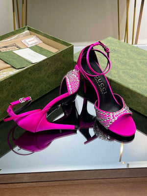 Gucci 749832 Women's High Heel Sandals With Crystals G38279 - US 4=Euro 35 - View 7
