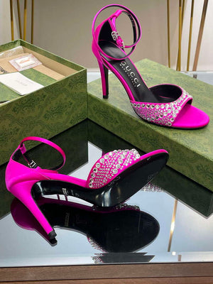 Gucci 749832 Women's High Heel Sandals With Crystals G38279 - US 4=Euro 35 - View 9