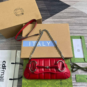 Gucci 764339 Gucci Horsebit Chain Small Shoulder Bag Red - Default Title - View 1