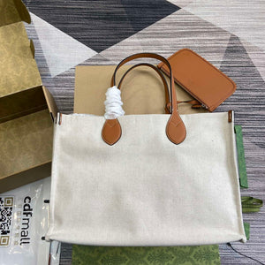 Gucci 772176 Medium Tote Bag With Gucci Print Light brown leather trim - Default Title - View 2