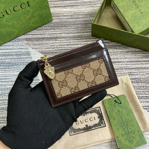 Gucci 790033 GG card case wallet Brown leather - Default Title - View 1