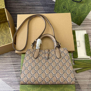 Gucci 795349 Small Tote Bag With Hook Closure Taupe and multicolour leather - Default Title - View 2
