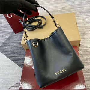Gucci 815118 GG Emblem Mini Bucket Bag Black smooth leather - Default Title - View 7