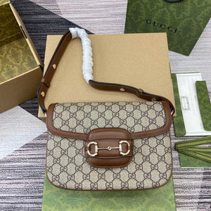 Gucci 815178 Gucci Horsebit 1955 Soft Medium Shoulder Bag Brown leather trim - Default Title - View 1