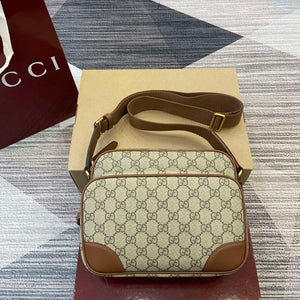Gucci 821160 GG Emblem medium crossbody bag Beige and dark brown - Default Title - View 1