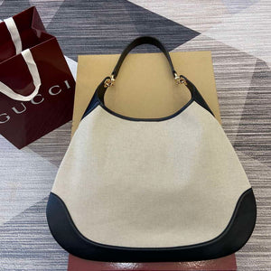 Gucci 815924 Gucci B Medium Shoulder Bag Natural cotton linen canvas Black - Default Title - View 1