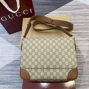 Gucci 821154 GG Emblem medium crossbody bag Beige and dark brown - Default Title - View 1